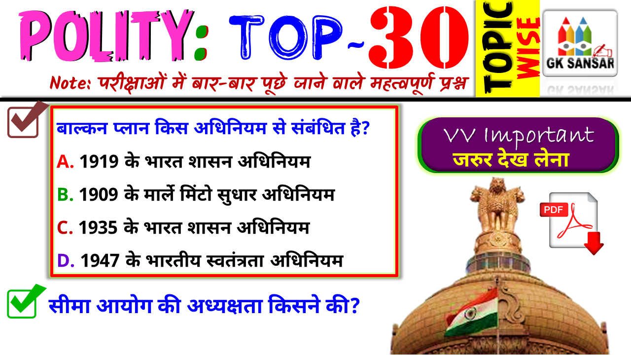 Indian Polity & Constitution Best 30 MCQs - GK SANSAR